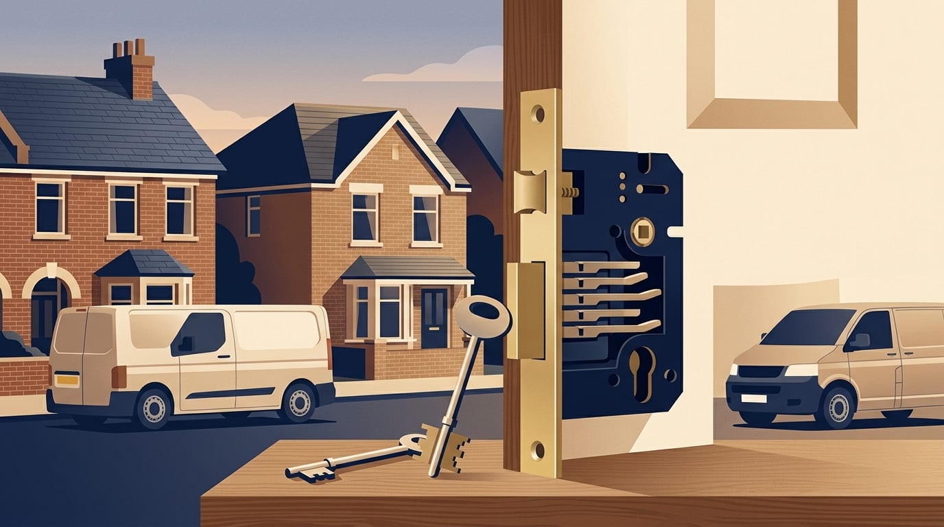 Illustration of a mortice lock in the edge of a timber door