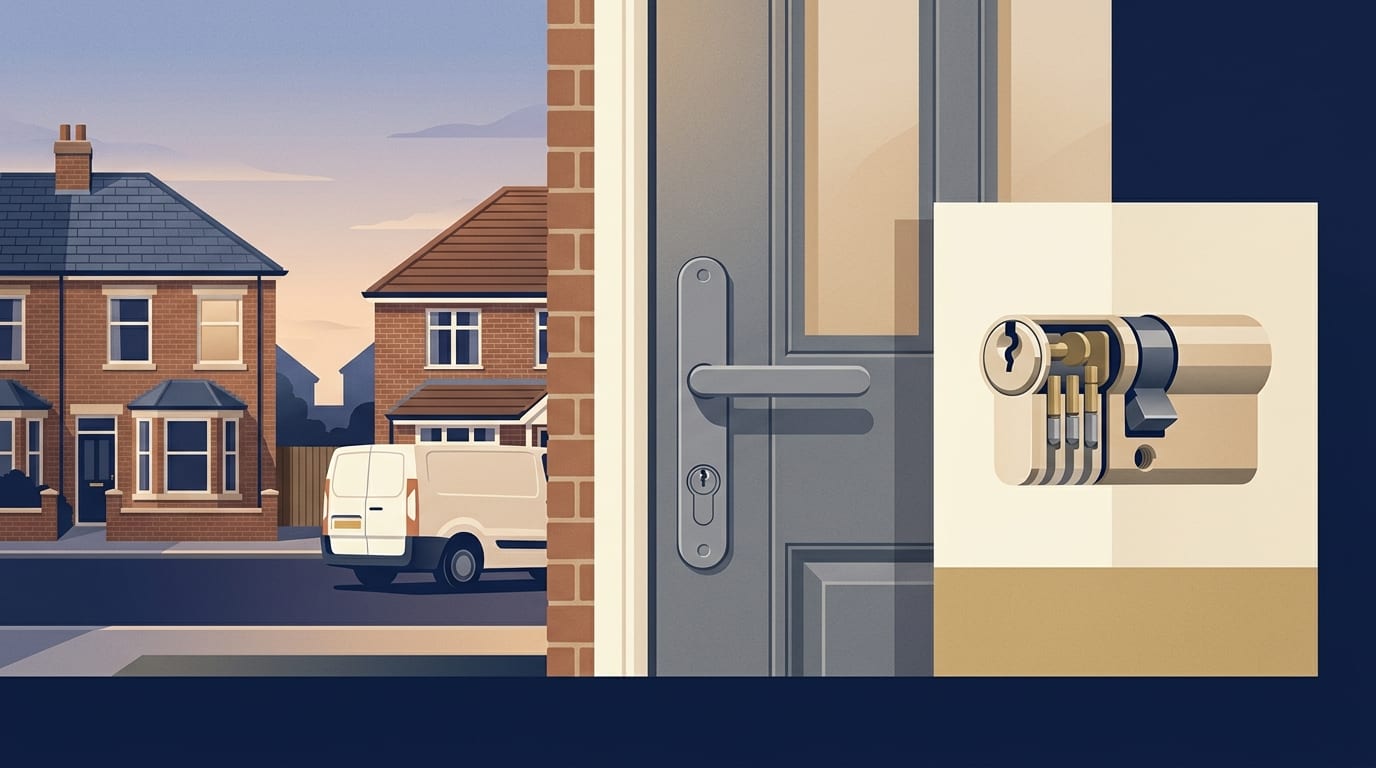 Illustration of a front door handle with a flush euro cylinder