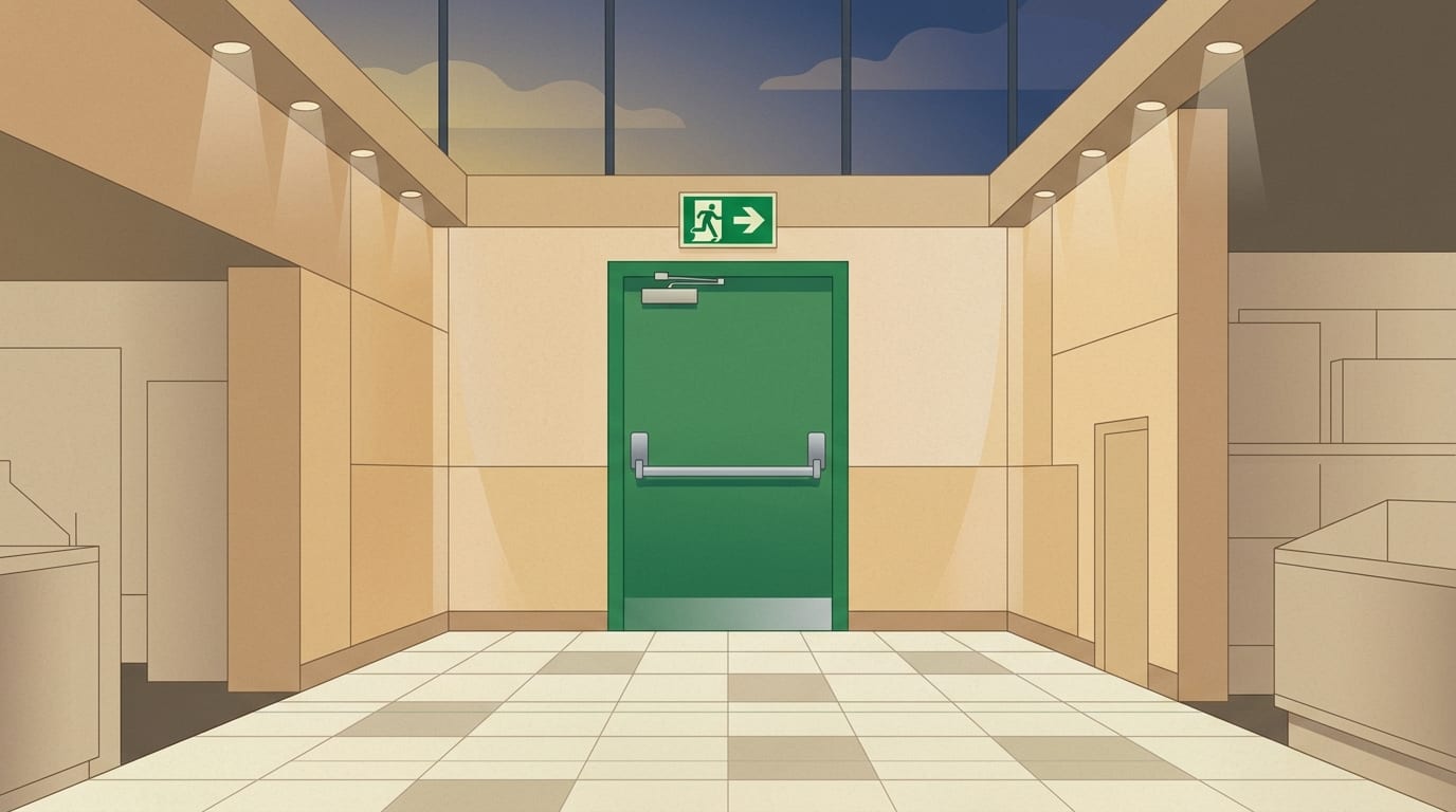 Illustration of a fire exit door with a panic bar