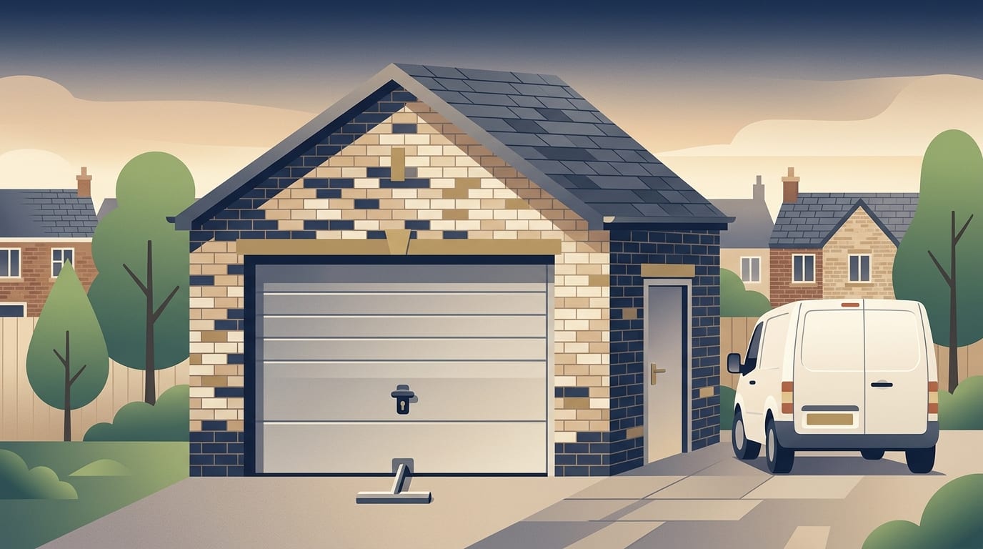 Illustration of a garage with an up and over door and a floor mounted T bar