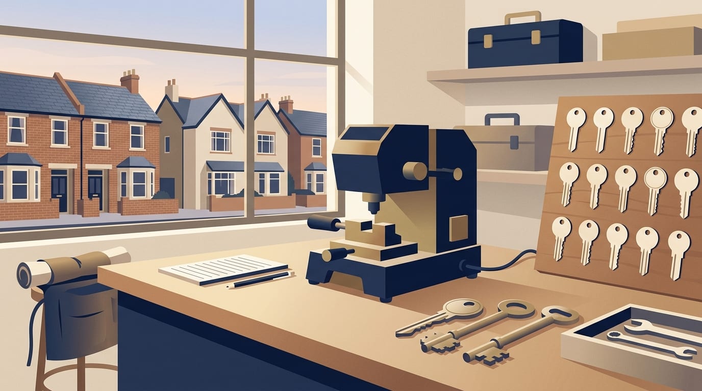 Illustration of a key cutting machine with key blanks